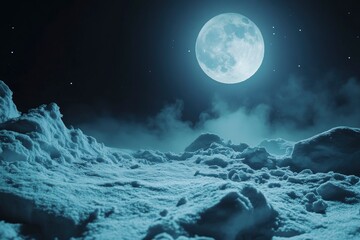 Wall Mural - Moon and Snow at night of fear of the dark,Halloween tone - generative ai