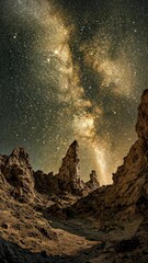 Wall Mural - milky way galaxy moving over desert rock formations