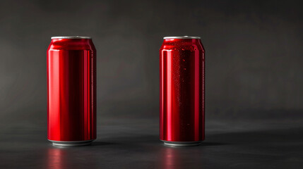 two red aluminum cans on a dark background