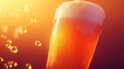 Pouring beer into a glass with a foamy head against a warm, glowing background, ideal for beer ads, pub menus, and beverage promotions.