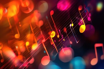 Canvas Print - This vibrant background features swirling patterns of light and colorful musical notes, creating an energetic and lively atmosphere perfect for celebrating music