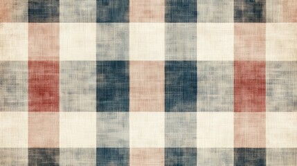 A seamless pattern of red, blue, and white plaid on a textured background.
