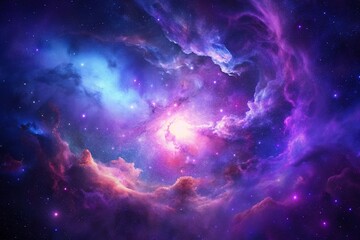 Wall Mural - Purple gas nebulae in space and sparkling stars