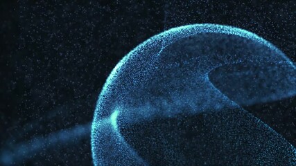 Wall Mural - Abstract blue sphere with particles and glowing light streaks on a dark background.