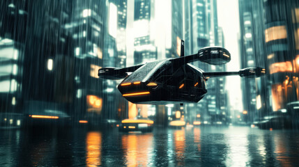 Flying car in the rain