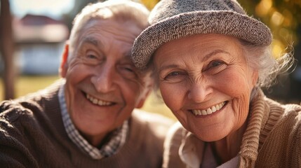 Joyful old friends looking at camera and smiling stock photo