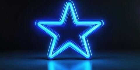 Wall Mural - Blue Neon Star on Black Surface