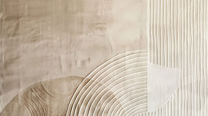 beige wall with a pattern of lines and curves, white and brown colors, beige tone, minimalist abstra