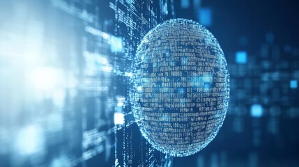 Digital Globe with Binary Code Data and Abstract Blue Background