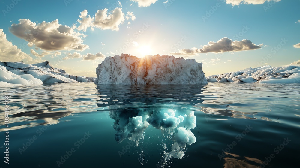 Foto de Stock Massive glaciers melting into the ocean, symbolizing the ...