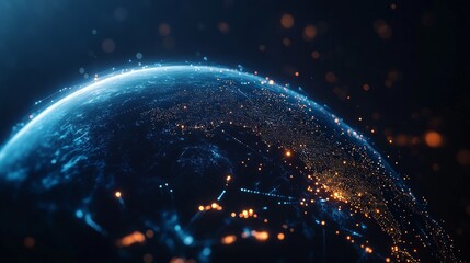 Wall Mural - glowing digital earth with global connectivity, an abstract representation of planet earth intertwin
