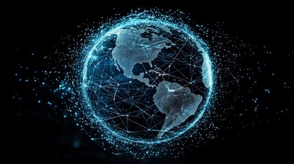 Wall Mural - glowing digital earth with global connectivity, an abstract representation of planet earth featuring