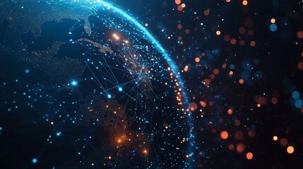 Wall Mural - glowing abstract earth network, a vibrant digital representation of planet earth interconnected with