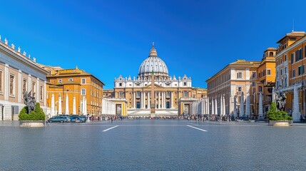 Wall Mural - A wide-angle shot of the Vatican City in Rome, with St. Peter Basilica in the center.