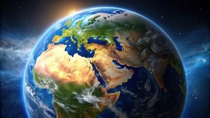 Wall Mural - Realistic view of Earth from space with detailed surface features, Earth, space, globe, planet, world, map