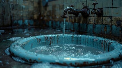 Wall Mural - Vintage Water Faucet Dripping into a Worn Sink