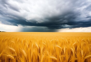 Golden Field Under Stormy Sky A field of ripe barley glows under