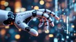 © Caspernik - AI robot hand close up futuristic bionic hand on tech background human robot interaction