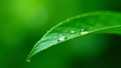 a drop of dew on a green leaf after rain