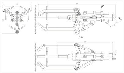 Wall Mural - vector mechanical part earthmoving machine (excavator). engineering assembly drawing of steel device