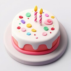 Delicious birthday cake with colorful decorations and candles, perfect for celebrations and festive occasions. 3d model mobile application icons