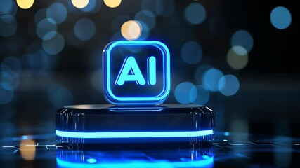 Wall Mural - artificial intelligence logo glowing on stage