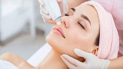 A woman is getting a facial treatment