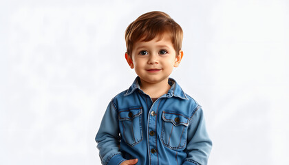 Little boy in jeans and shirt, good idea isolated with white highlights, png