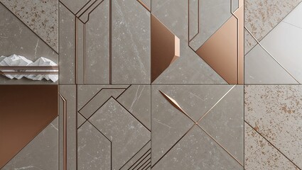 Canvas Print - Geometric tile wall with copper accents.