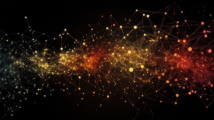 Wall Mural - abstract colorful glowing lines and dots pattern on a dark background.