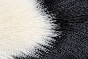 Close-up of panda fur texture featuring a blend of black and white fur. The image highlights the softness and sheen of the fur, with distinct color contrast creating a visually appealing pattern.