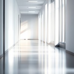  Bright and airy corridor with natural light streaming through large windows.