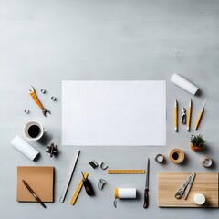 Top view of engineers workspace with blueprint, ruler, and technical tools, precision and attention to architectural detail