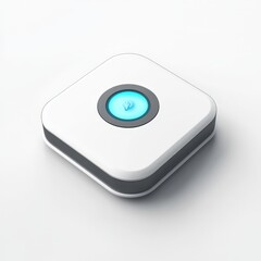 Modern smart device with an illuminated button, designed for user-friendly interaction, isolated on a clean white background. 3d model mobile application icons