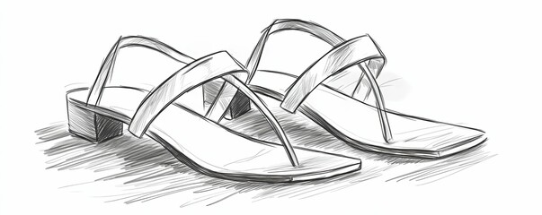 Hand-drawn sketch of two heeled sandals.