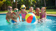 © MOTOKO Stock - Joyful Diverse Children Splashing in Pool: Perfect for Summer Camp Ads, Family Resort Promos, and Swim Gear Marketing