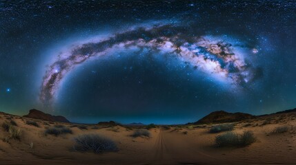 Wall Mural - Lanscape view of the desert with stars and milky way galaxy over the night sky. 