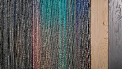 Wall Mural - Abstract art featuring a metal mesh with colorful threads.