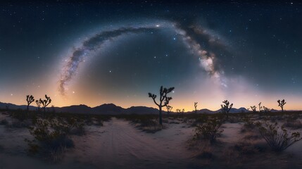 Wall Mural - Lanscape view of the desert with stars and milky way galaxy over the night sky. 
