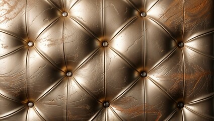 Wall Mural - Closeup of a tufted, gold leather fabric with a textured design.