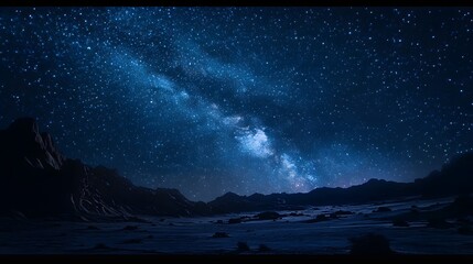 Wall Mural - Lanscape view of the desert with stars and milky way galaxy over the night sky. 