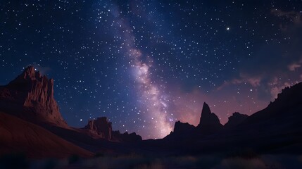 Wall Mural - Lanscape view of the desert with stars and milky way galaxy over the night sky. 