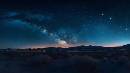 Wall Mural - Lanscape view of the desert with stars and milky way galaxy over the night sky. 