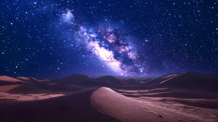 Wall Mural - Lanscape view of the desert with stars and milky way galaxy over the night sky. 