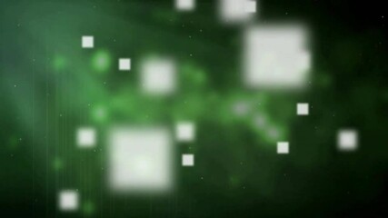 Wall Mural - Abstract green and white blurred background with glowing squares.