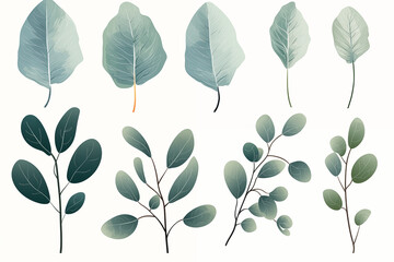 Wall Mural - A vector hand drawn Eucalyptus leaves isolated on transparent background