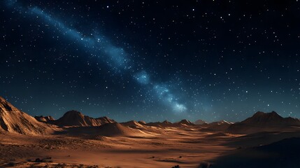 Wall Mural - Lanscape view of the desert with stars and milky way galaxy over the night sky. 