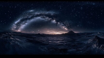 Wall Mural - Lanscape view of the desert with stars and milky way galaxy over the night sky. 