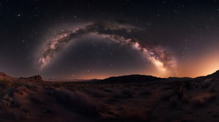 Wall Mural - Lanscape view of the desert with stars and milky way galaxy over the night sky. 