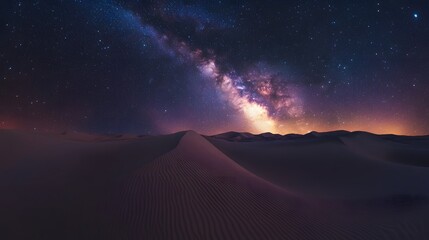 Wall Mural - Lanscape view of the desert with stars and milky way galaxy over the night sky. 